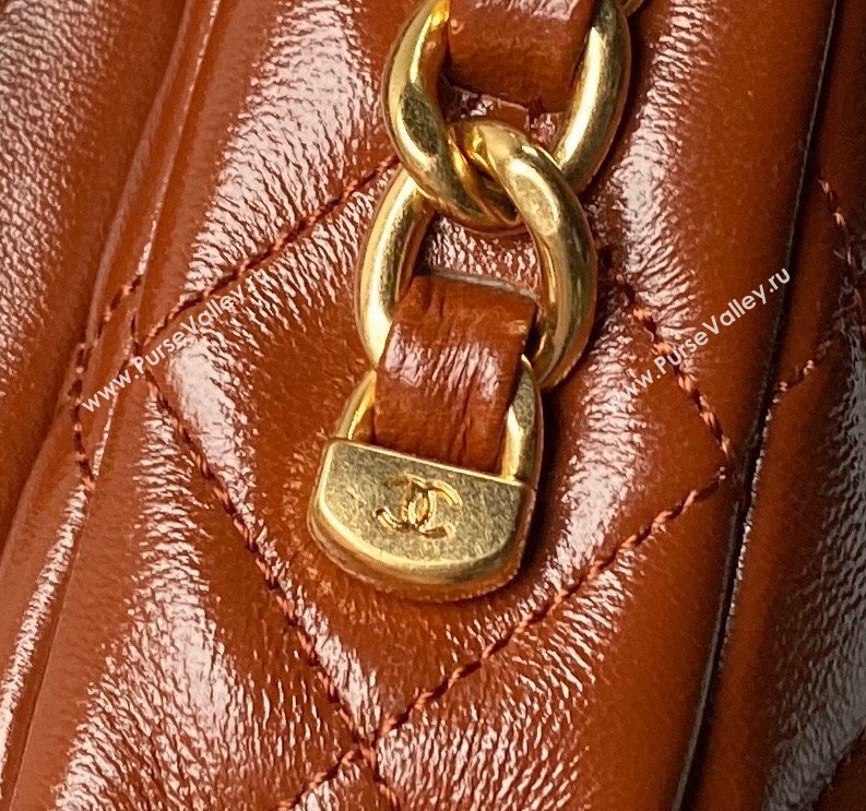 Chanel Shiny Lambskin Flap Bag with Top Handle and Pocket AS4993 Brown 2024 (yezi-240717097)