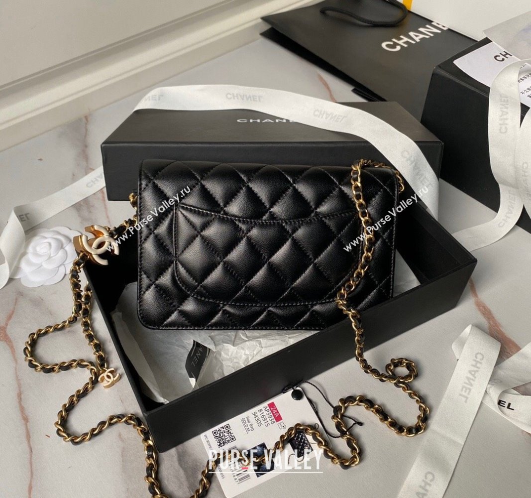 Chanel Shiny Wallet On Chain WOC with CC Charm Black 2024 AP3938 (yezi-240717086)