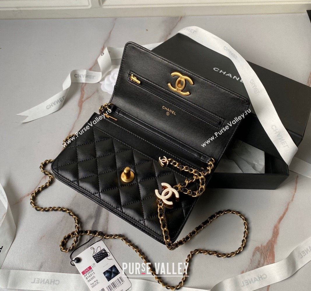 Chanel Shiny Wallet On Chain WOC with CC Charm Black 2024 AP3938 (yezi-240717086)