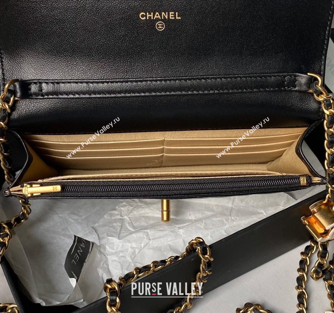 Chanel Shiny Wallet On Chain WOC with CC Charm Black 2024 AP3938 (yezi-240717086)