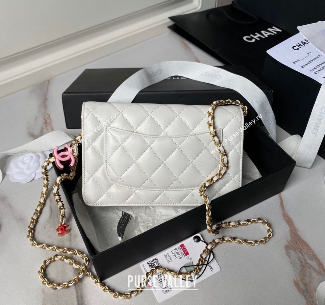 Chanel Shiny Wallet On Chain WOC with CC Charm White 2024 AP3938 (yezi-240717087)