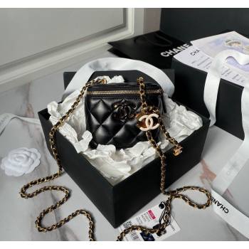 Chanel Shiny Lambskin Clutch with CC Charm Chain Black 2024 AP3941 (yezi-240717088)