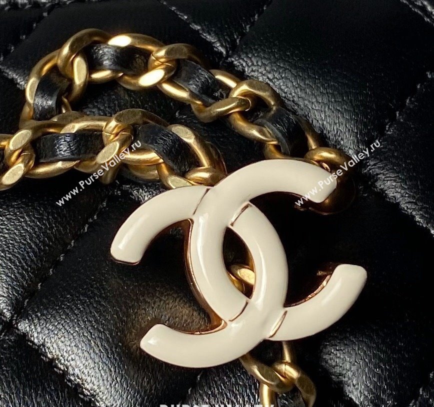 Chanel Shiny Lambskin Clutch with CC Charm Chain Black 2024 AP3941 (yezi-240717088)