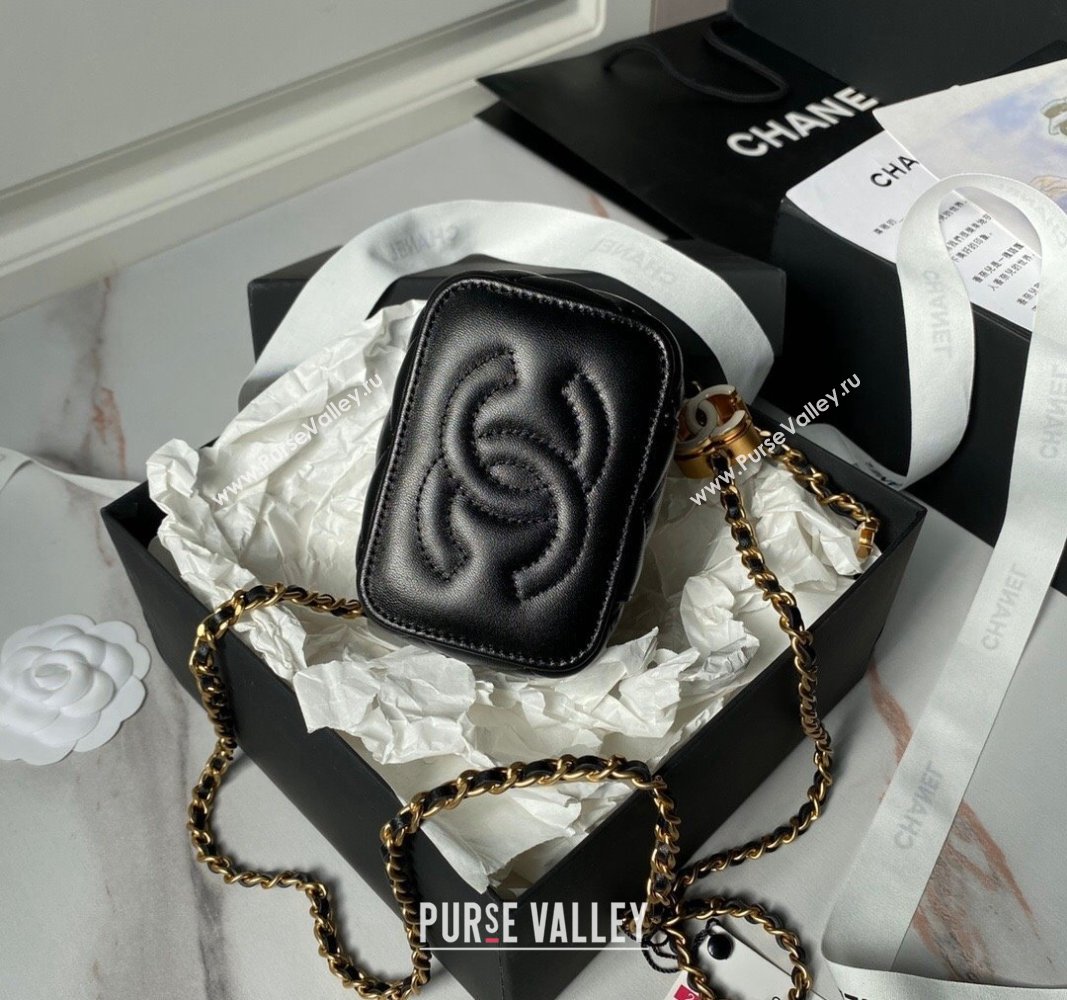 Chanel Shiny Lambskin Clutch with CC Charm Chain Black 2024 AP3941 (yezi-240717088)