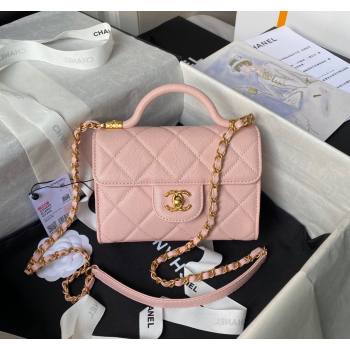 Chanel Grained Calfskin Mini Flap Bag with Top Handle AS4956 Light Pink 2024 (yezi-240717098)