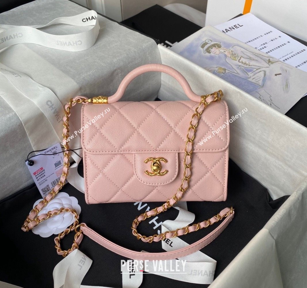 Chanel Grained Calfskin Mini Flap Bag with Top Handle AS4956 Light Pink 2024 (yezi-240717098)