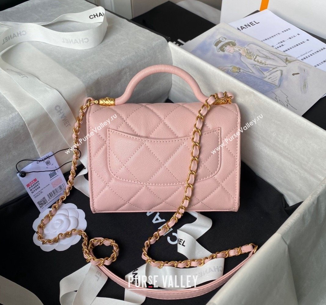 Chanel Grained Calfskin Mini Flap Bag with Top Handle AS4956 Light Pink 2024 (yezi-240717098)