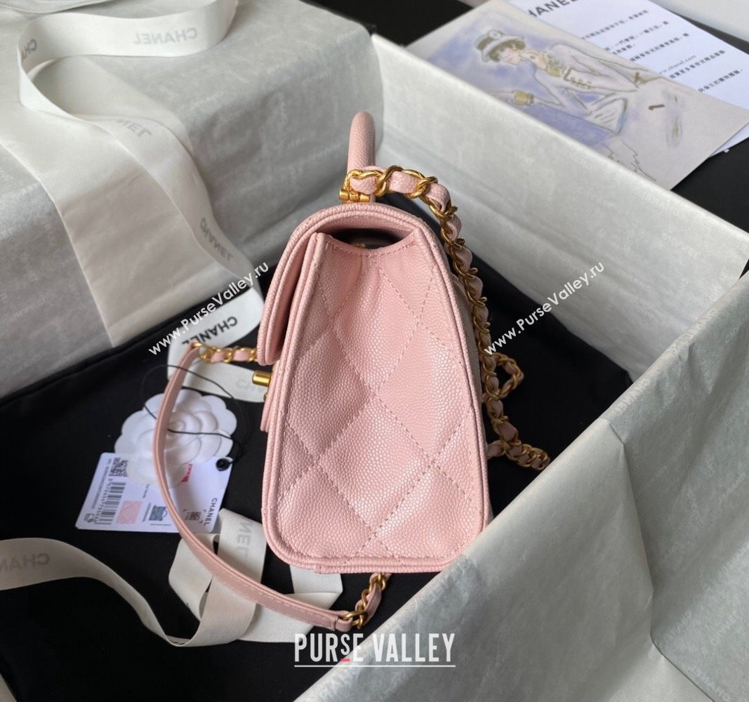 Chanel Grained Calfskin Mini Flap Bag with Top Handle AS4956 Light Pink 2024 (yezi-240717098)