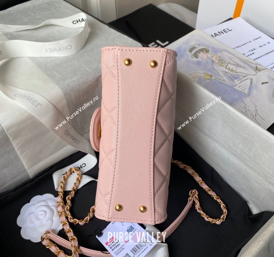 Chanel Grained Calfskin Mini Flap Bag with Top Handle AS4956 Light Pink 2024 (yezi-240717098)