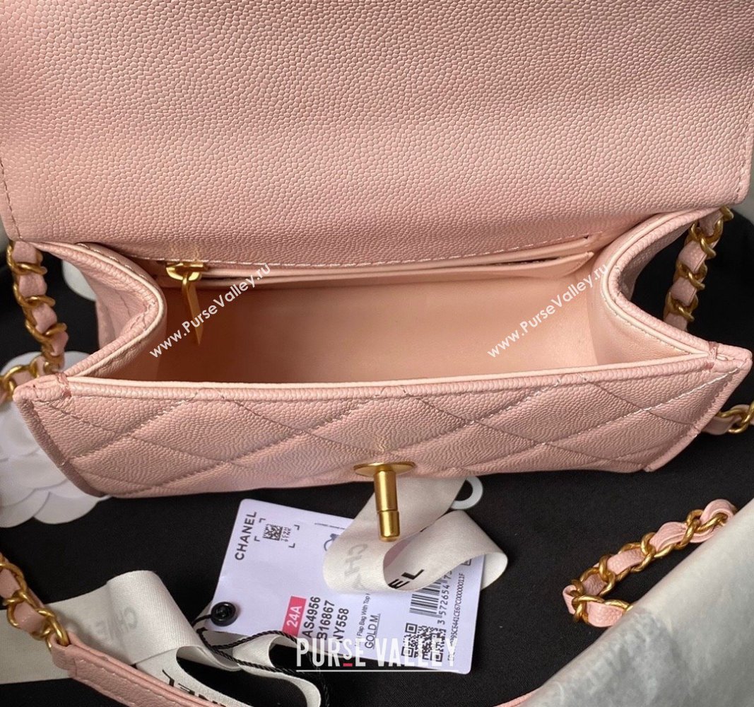 Chanel Grained Calfskin Mini Flap Bag with Top Handle AS4956 Light Pink 2024 (yezi-240717098)