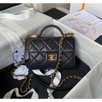 Chanel Grained Calfskin Mini Flap Bag with Top Handle AS4956 Black 2024 (yezi-240717099)