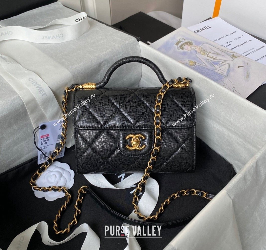 Chanel Grained Calfskin Mini Flap Bag with Top Handle AS4956 Black 2024 (yezi-240717099)