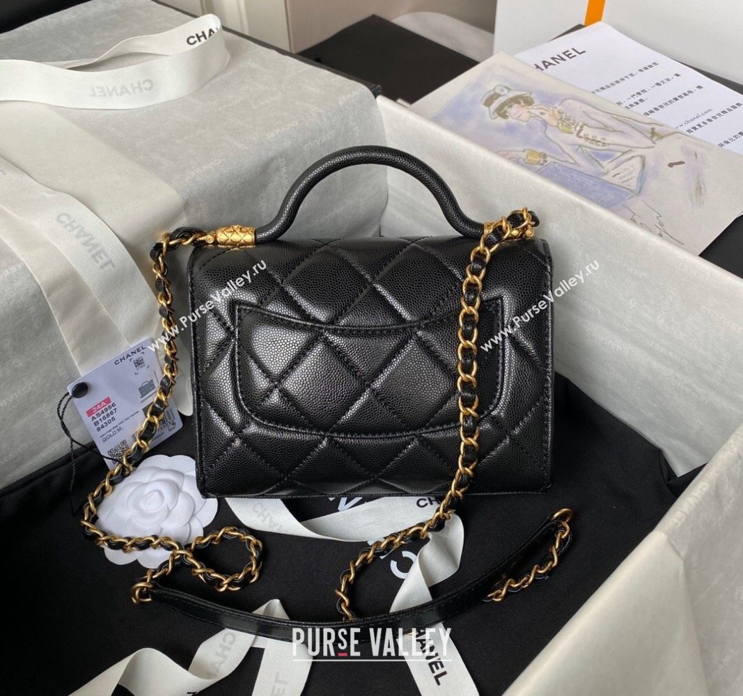 Chanel Grained Calfskin Mini Flap Bag with Top Handle AS4956 Black 2024 (yezi-240717099)