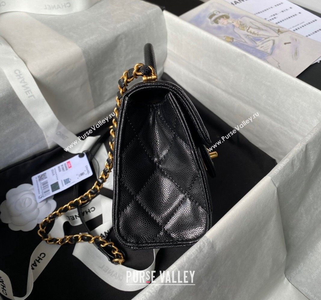 Chanel Grained Calfskin Mini Flap Bag with Top Handle AS4956 Black 2024 (yezi-240717099)