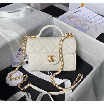 Chanel Grained Calfskin Mini Flap Bag with Top Handle AS4956 White 2024 (yezi-240717100)