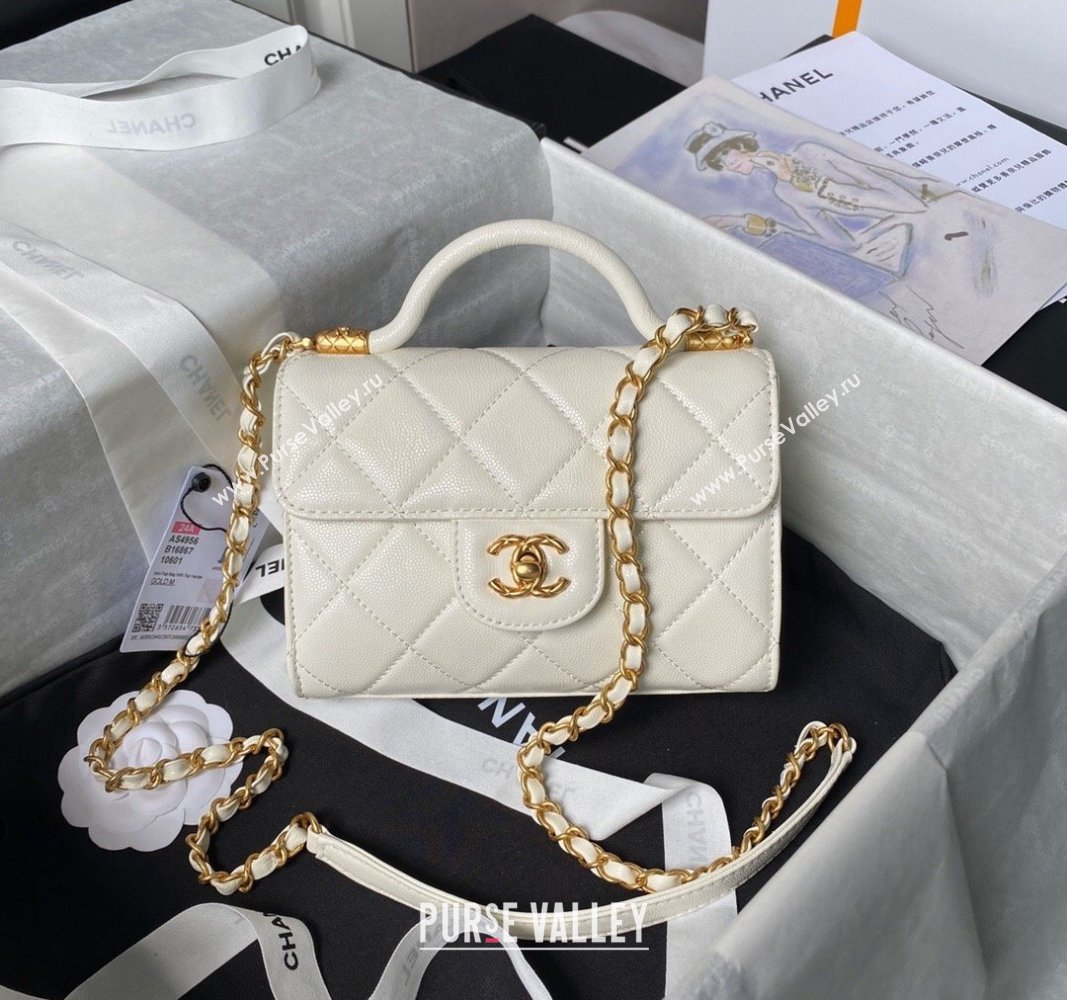 Chanel Grained Calfskin Mini Flap Bag with Top Handle AS4956 White 2024 (yezi-240717100)