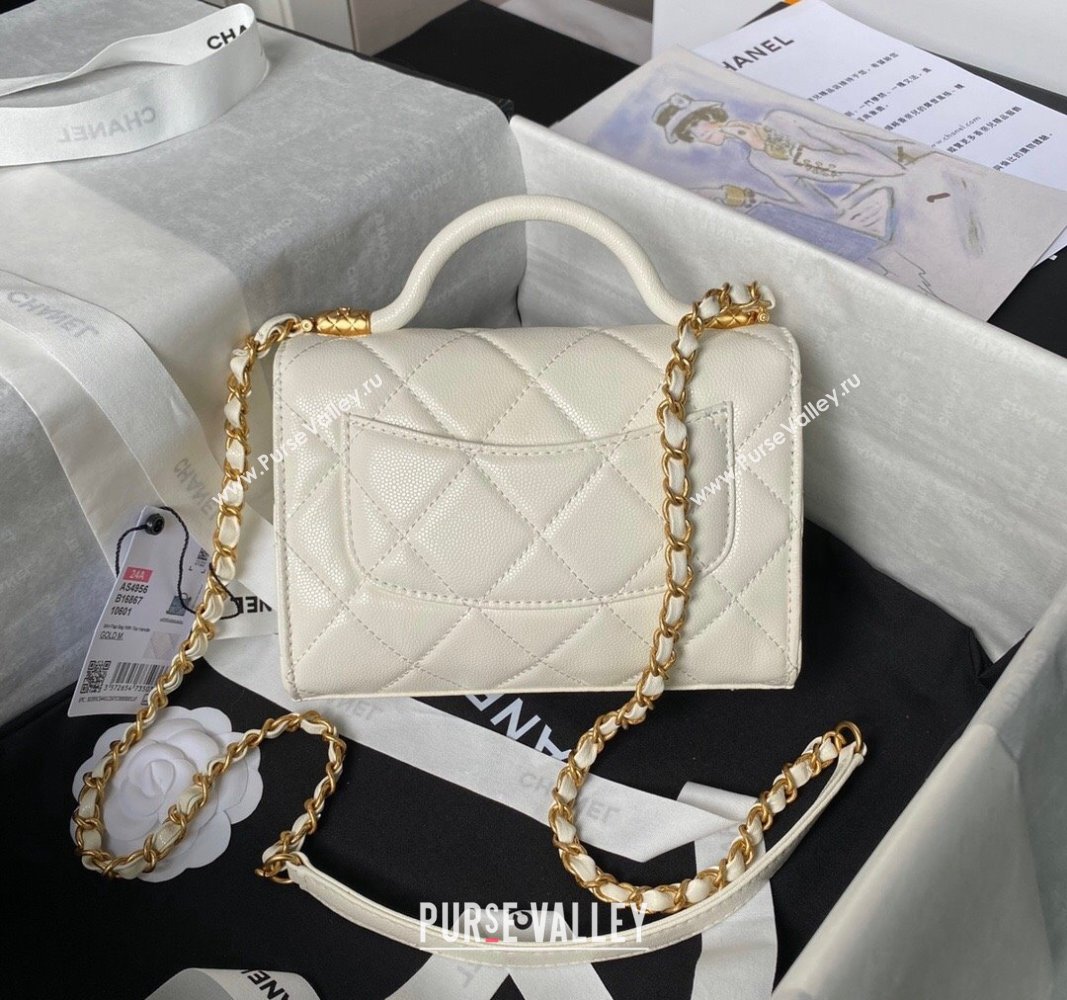 Chanel Grained Calfskin Mini Flap Bag with Top Handle AS4956 White 2024 (yezi-240717100)