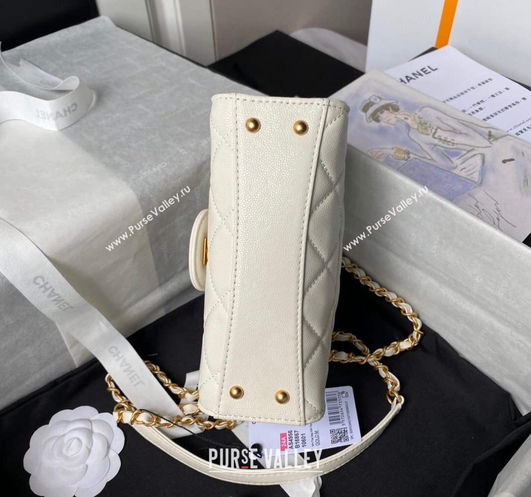 Chanel Grained Calfskin Mini Flap Bag with Top Handle AS4956 White 2024 (yezi-240717100)