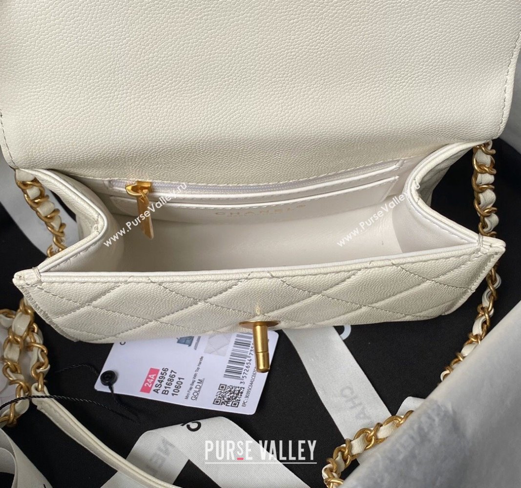 Chanel Grained Calfskin Mini Flap Bag with Top Handle AS4956 White 2024 (yezi-240717100)