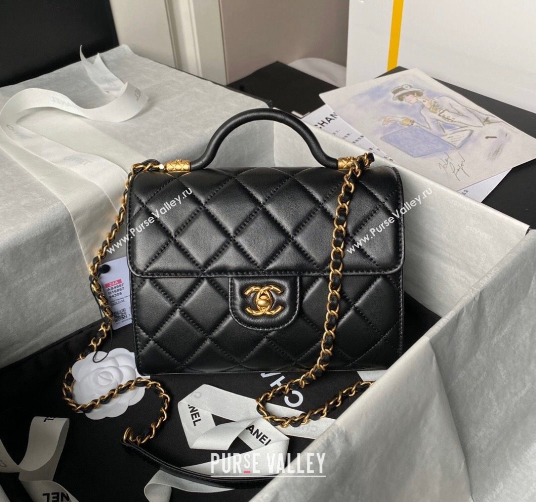 Chanel Lambskin Small Flap Bag with Top Handle AS4957 Black 2024 (yezi-240717102)