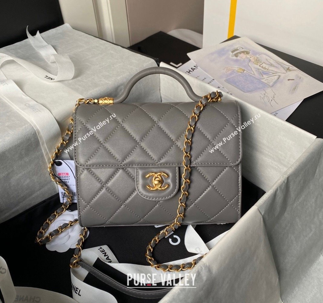 Chanel Lambskin Small Flap Bag with Top Handle AS4957 Grey 2024 (yezi-240717104)