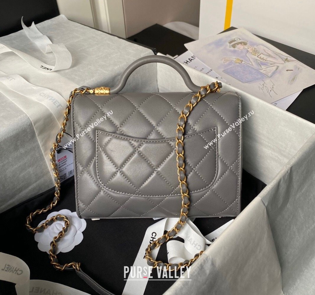 Chanel Lambskin Small Flap Bag with Top Handle AS4957 Grey 2024 (yezi-240717104)