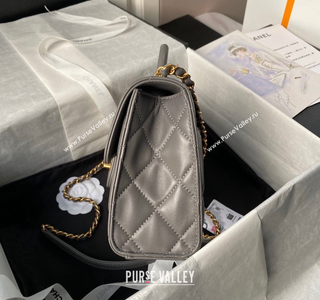 Chanel Lambskin Small Flap Bag with Top Handle AS4957 Grey 2024 (yezi-240717104)