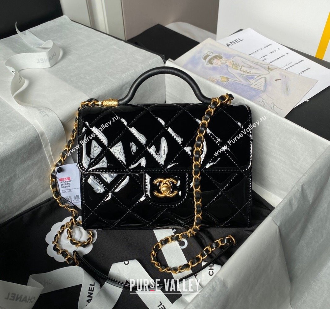 Chanel Patent Calfskin Small Flap Bag with Top Handle AS4957 Black 2024 (yezi-240717105)