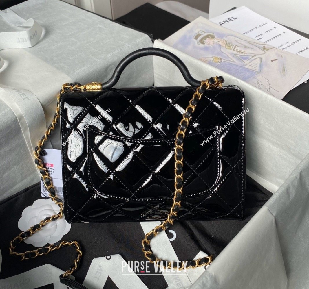 Chanel Patent Calfskin Small Flap Bag with Top Handle AS4957 Black 2024 (yezi-240717105)