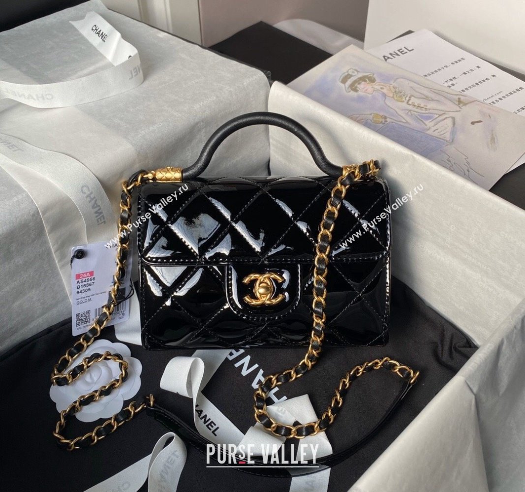 Chanel Patent Calfskin Mini Flap Bag with Top Handle AS4956 Black 2024 (yezi-240717101)