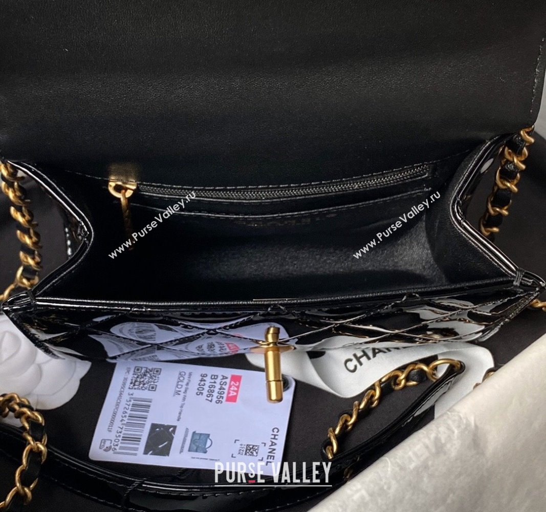 Chanel Patent Calfskin Mini Flap Bag with Top Handle AS4956 Black 2024 (yezi-240717101)