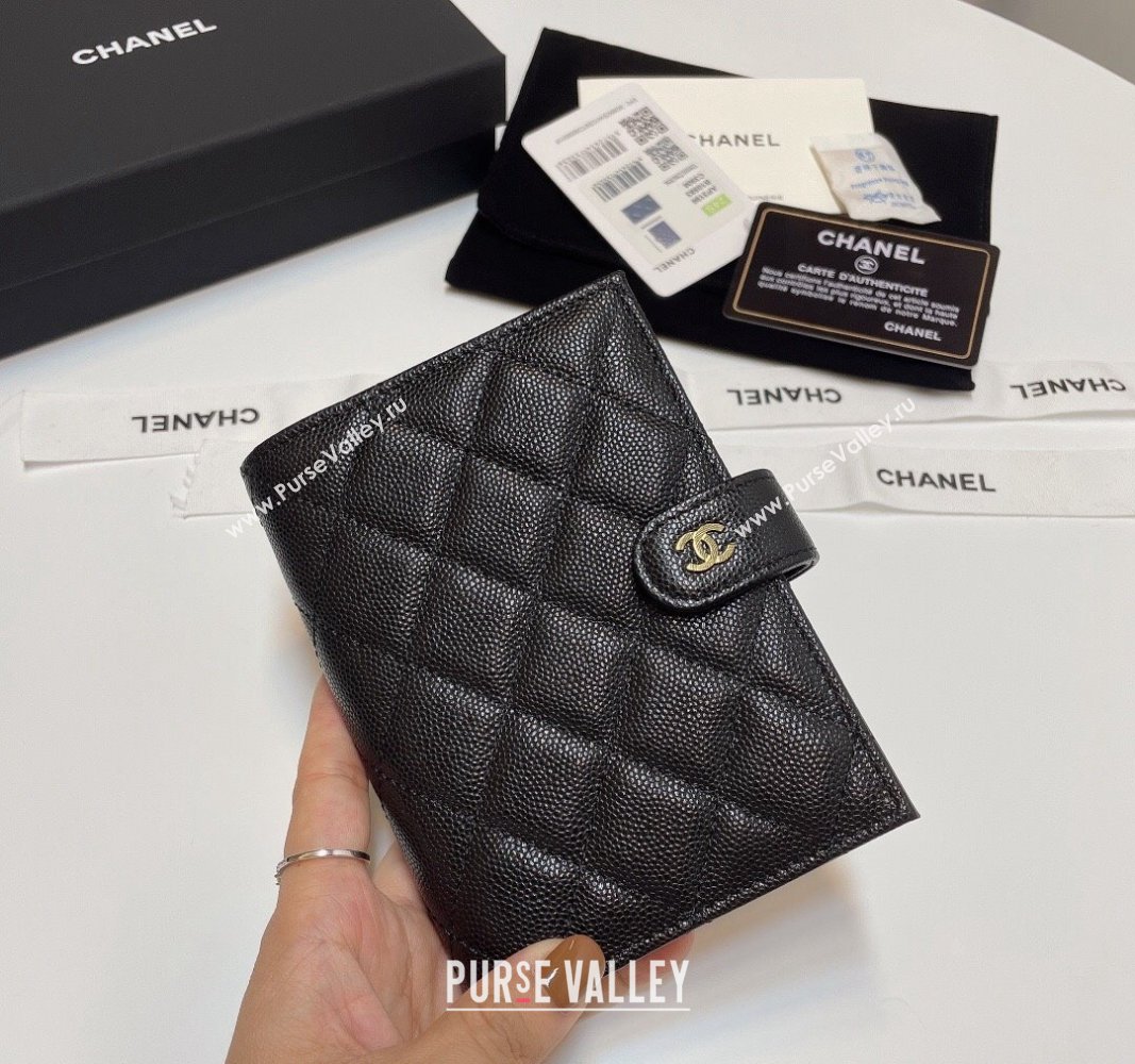 Chanel Grained Calfskin Passport Cover Black/Gold 2024 AP3196 (SSZ-240717111)