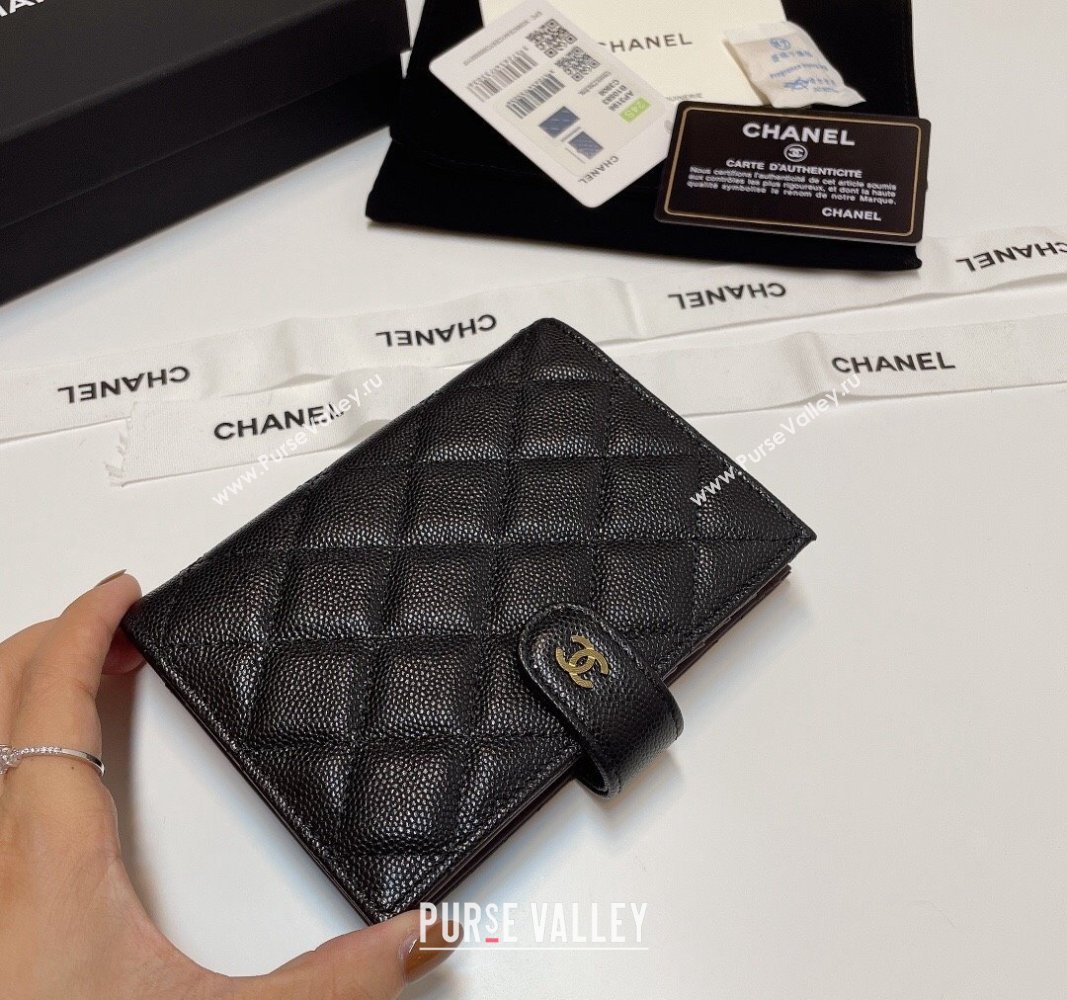 Chanel Grained Calfskin Passport Cover Black/Gold 2024 AP3196 (SSZ-240717111)