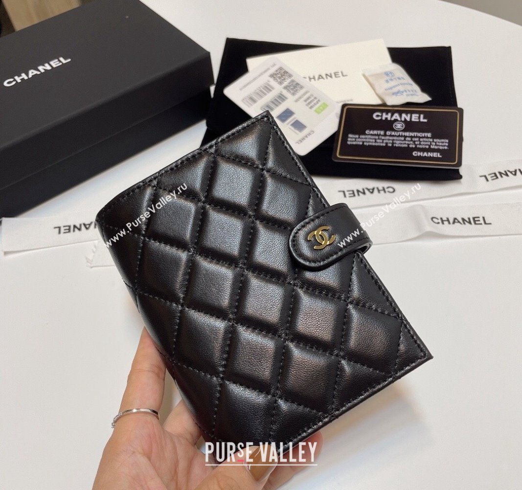 Chanel Lambskin Passport Cover Black/Gold 2024 AP3196 (SSZ-240717112)