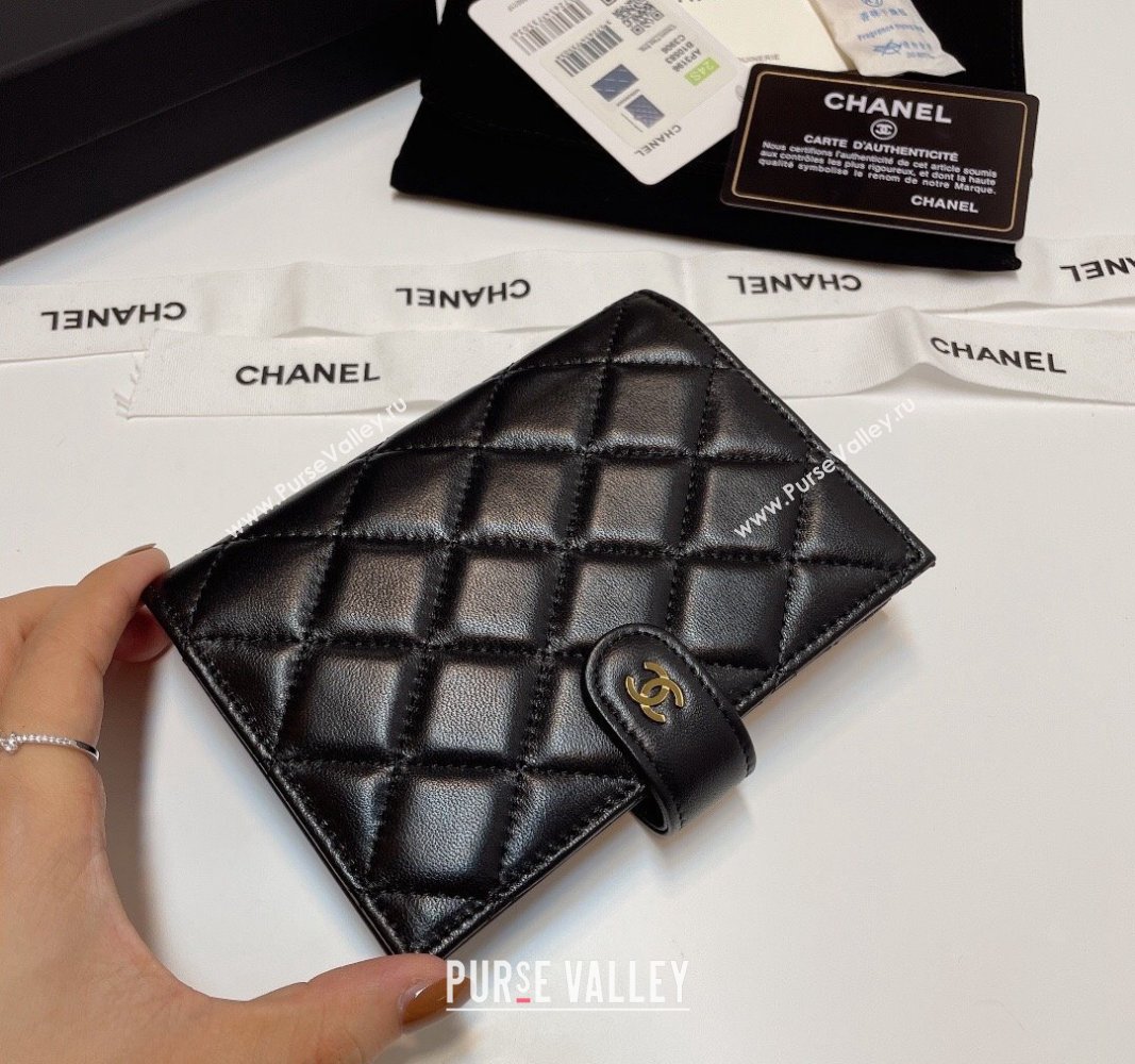 Chanel Lambskin Passport Cover Black/Gold 2024 AP3196 (SSZ-240717112)