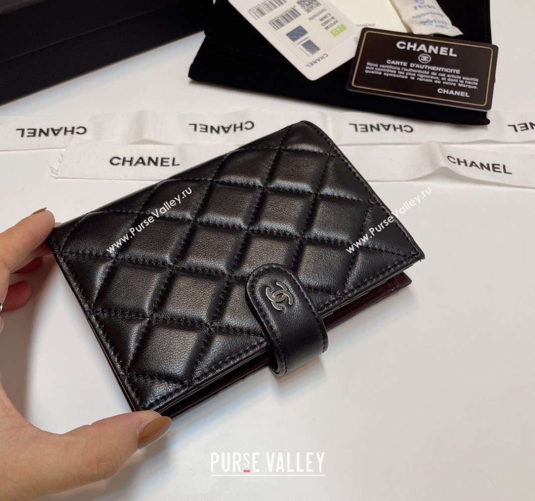 Chanel Lambskin Passport Cover Black/Silver 2024 AP3196 (SSZ-240717113)