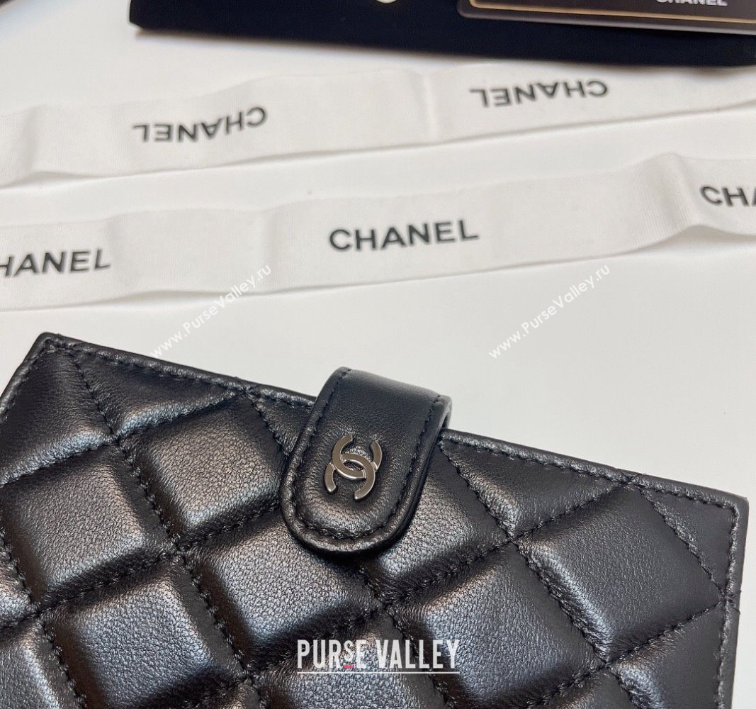 Chanel Lambskin Passport Cover Black/Silver 2024 AP3196 (SSZ-240717113)