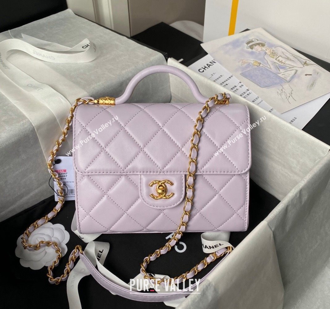 Chanel Lambskin Small Flap Bag with Top Handle AS4957 Light Purple 2024 (yezi-240717106)