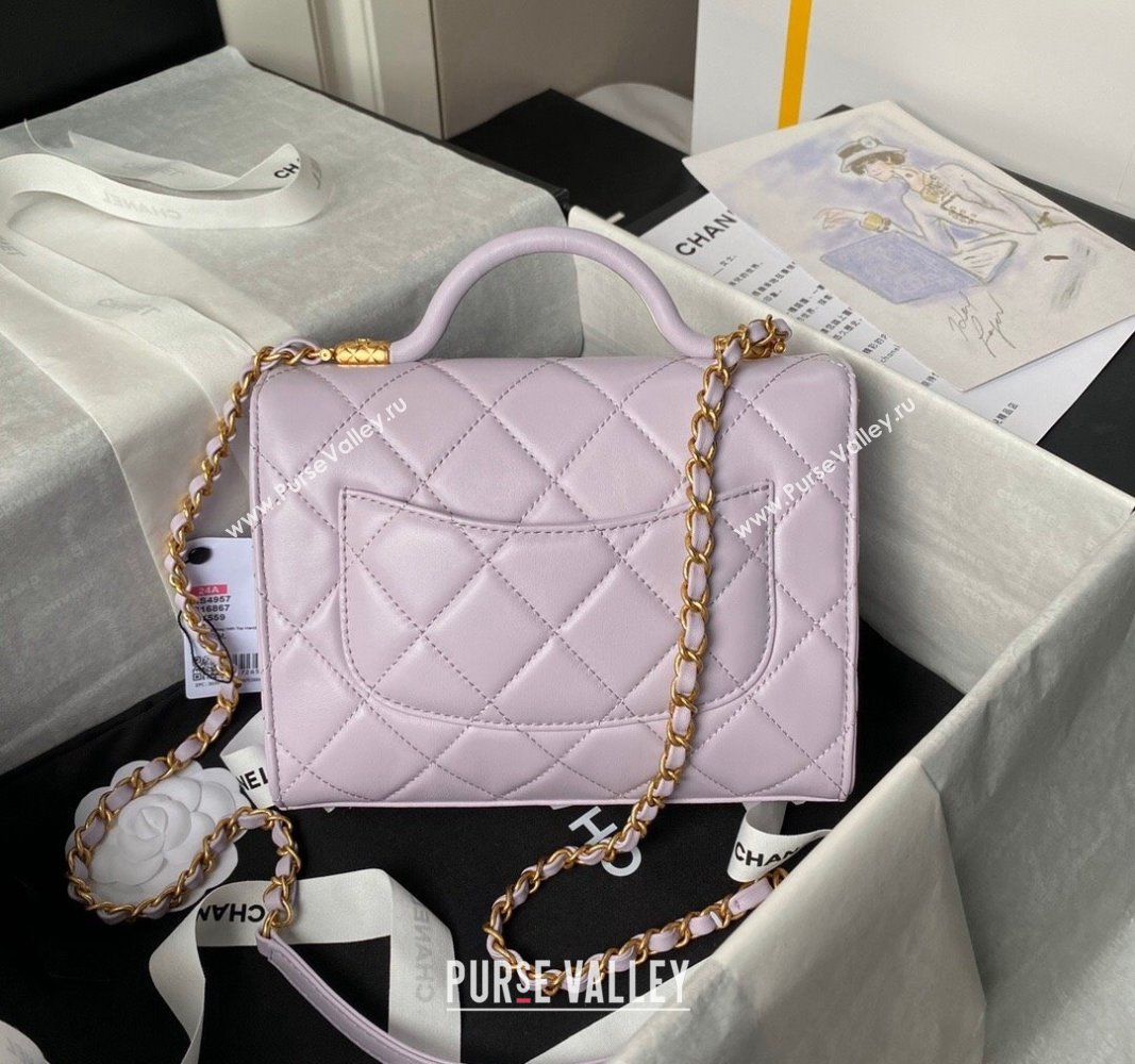 Chanel Lambskin Small Flap Bag with Top Handle AS4957 Light Purple 2024 (yezi-240717106)