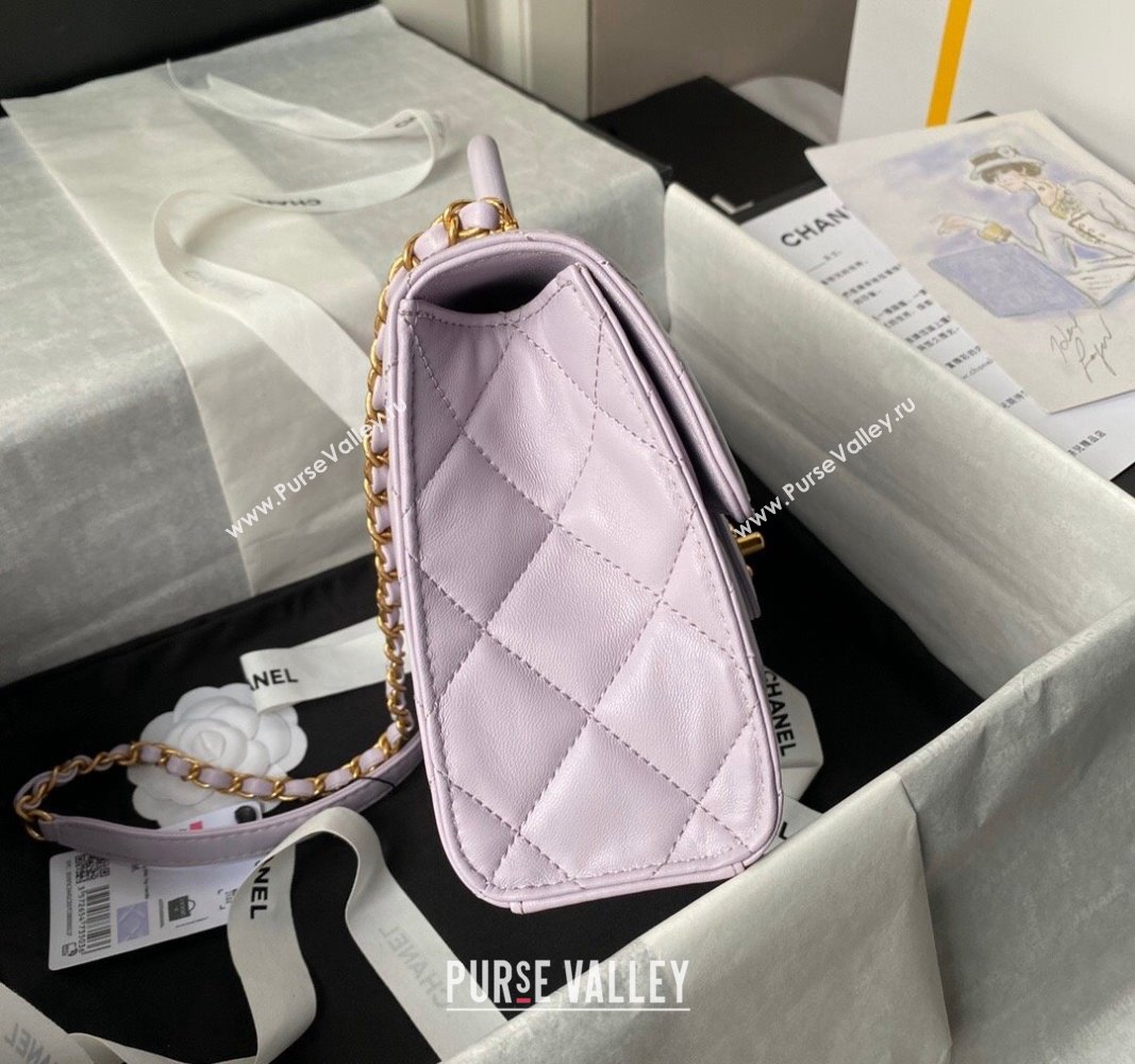 Chanel Lambskin Small Flap Bag with Top Handle AS4957 Light Purple 2024 (yezi-240717106)