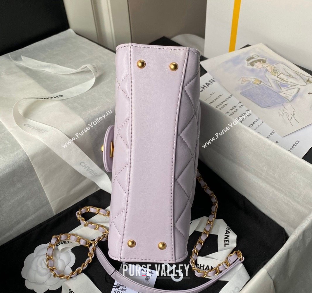 Chanel Lambskin Small Flap Bag with Top Handle AS4957 Light Purple 2024 (yezi-240717106)