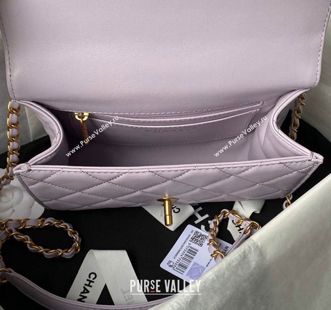 Chanel Lambskin Small Flap Bag with Top Handle AS4957 Light Purple 2024 (yezi-240717106)