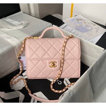 Chanel Lambskin Small Flap Bag with Top Handle AS4957 Light Pink 2024 (yezi-240717107)