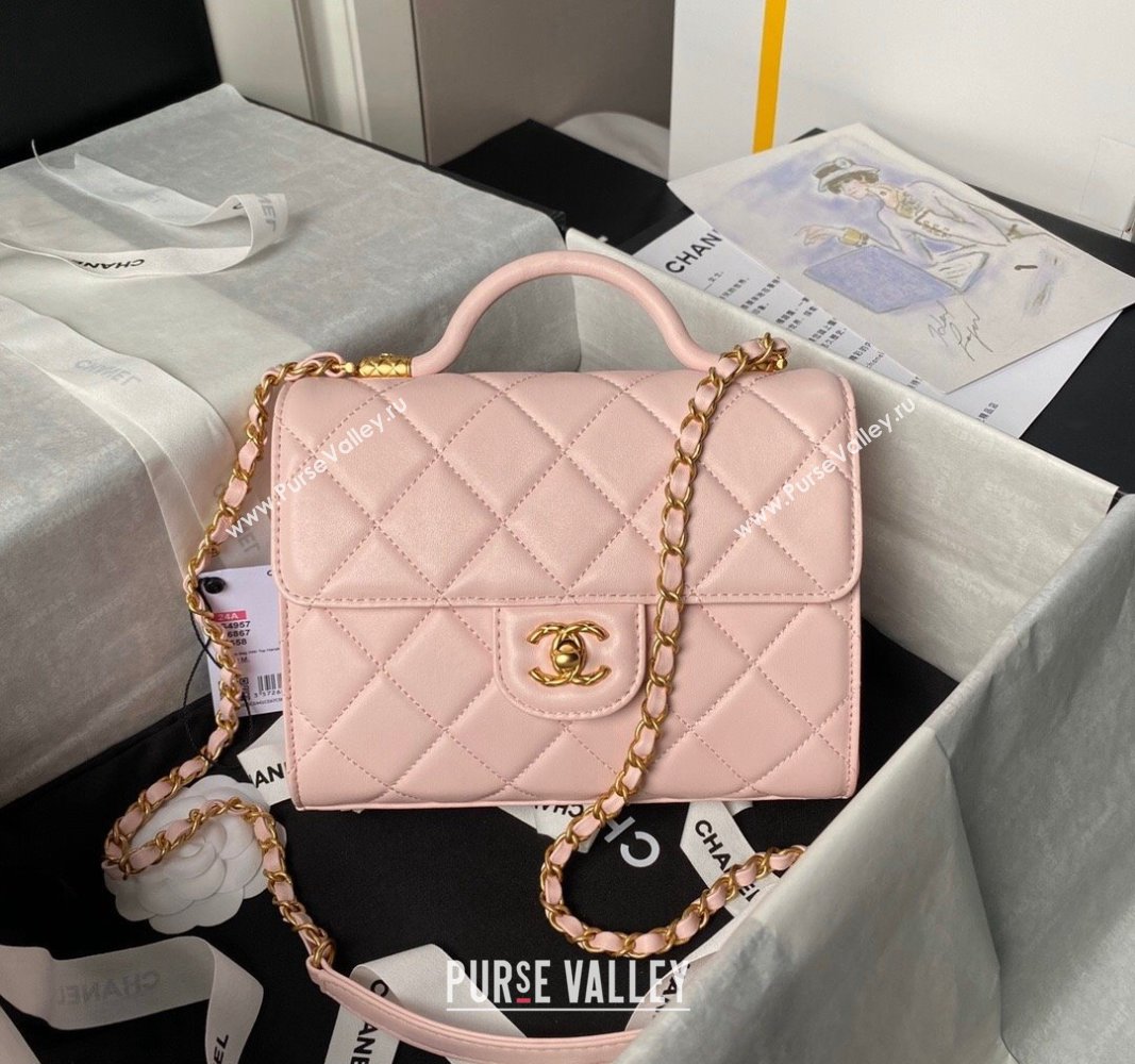 Chanel Lambskin Small Flap Bag with Top Handle AS4957 Light Pink 2024 (yezi-240717107)