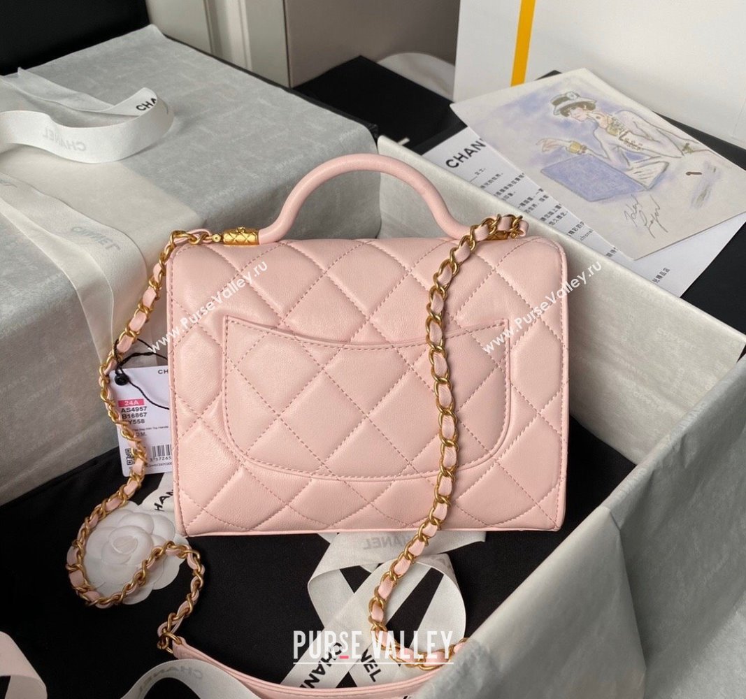 Chanel Lambskin Small Flap Bag with Top Handle AS4957 Light Pink 2024 (yezi-240717107)