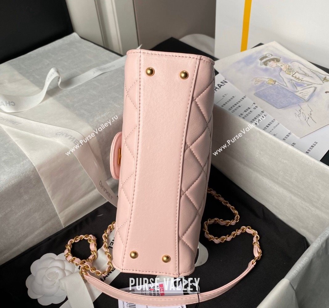 Chanel Lambskin Small Flap Bag with Top Handle AS4957 Light Pink 2024 (yezi-240717107)