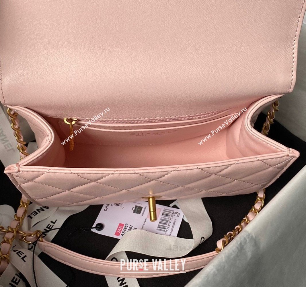 Chanel Lambskin Small Flap Bag with Top Handle AS4957 Light Pink 2024 (yezi-240717107)