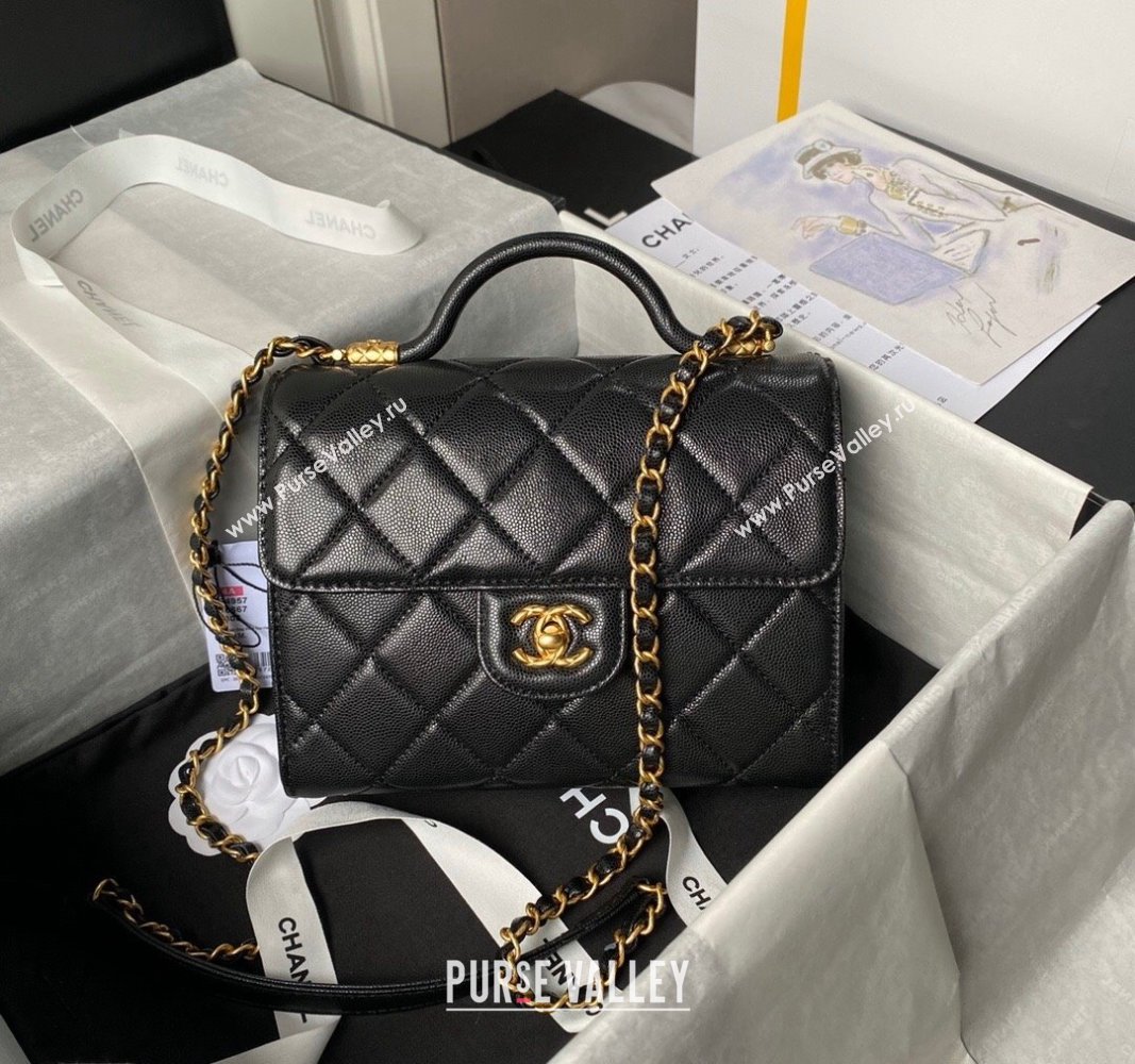 Chanel Grained Calfskin Small Flap Bag with Top Handle AS4957 Black 2024 (yezi-240717103)