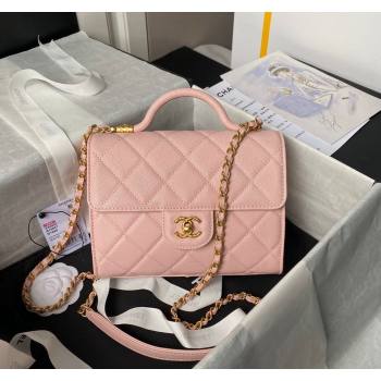 Chanel Grained Calfskin Small Flap Bag with Top Handle AS4957 Light Pink 2024 (yezi-240717108)