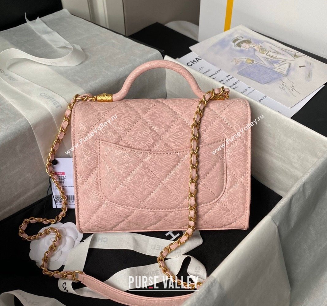 Chanel Grained Calfskin Small Flap Bag with Top Handle AS4957 Light Pink 2024 (yezi-240717108)